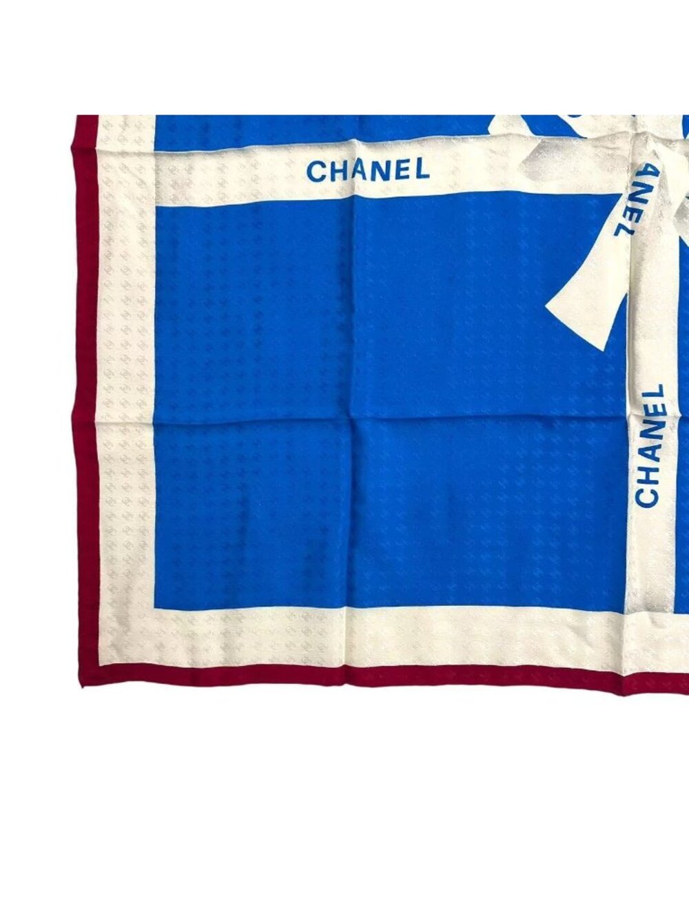 Chanel Ribbon Pattern Silk Scarf Blue - Picture 5 of 8
